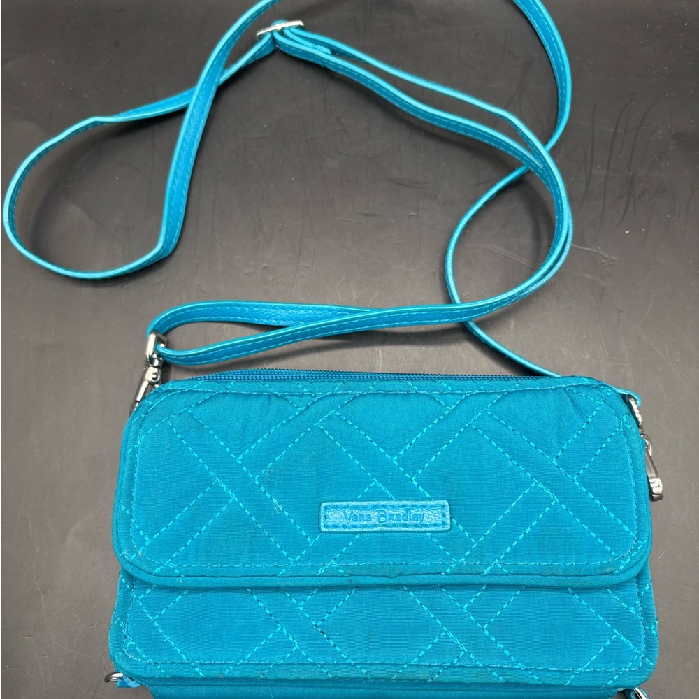Vera Bradley All In One Quilted Crossbody Bahama Blue Snap Closure